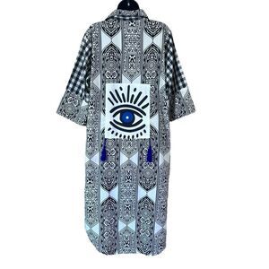 Evil Eye Black & White Gingham Plaid Long Shirt Dress